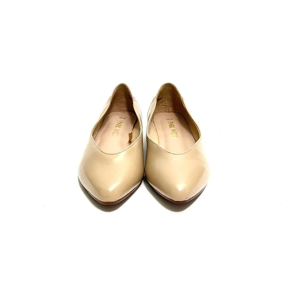 Vintage 1980s deadstock vegan beige leather slip on mini wedge heels